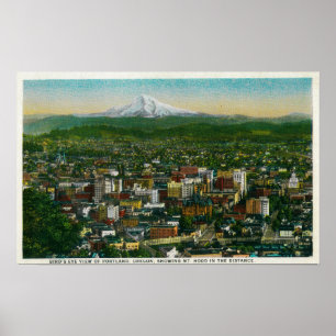 Poster Portland et Mt. Hood au loin