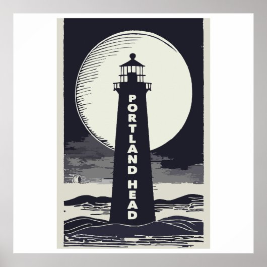 Poster Portland Head Maine Lighthouse Moon (Devant)
