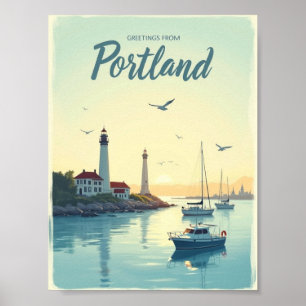 Poster Portland, Maine – Phares & Front de mer vintage