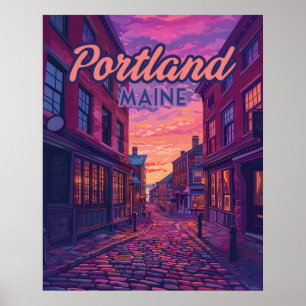 Poster Portland Maine Vieux Port Cobblestone Vintage