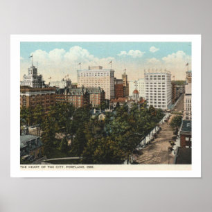 Poster Portland OR, Panorama Downtown 1920 style Vintage