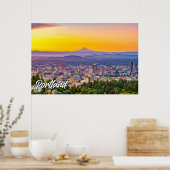 Poster Portland, Oregon, Au coucher du soleil (Cuisine)