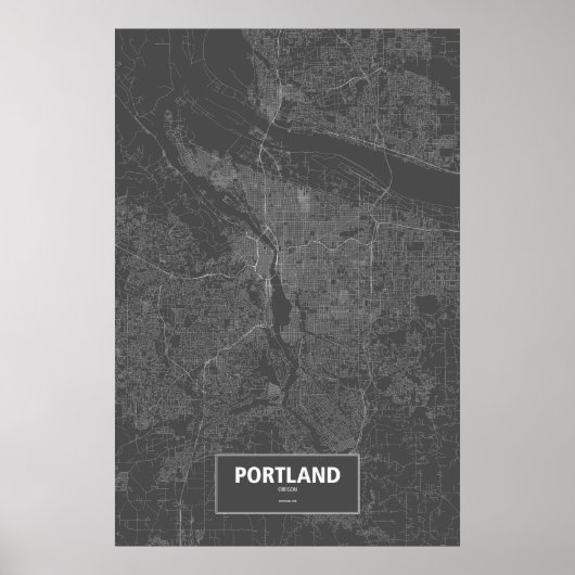 Poster Portland, Oregon (blanc sur noir) (Devant)