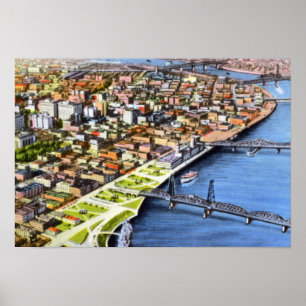 Poster Portland Orégon Bridseye