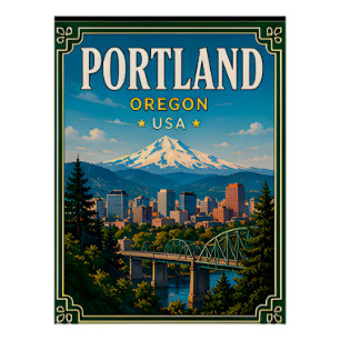 Poster 🌲 Portland Oregon Souvenir de Mountain View 🌲