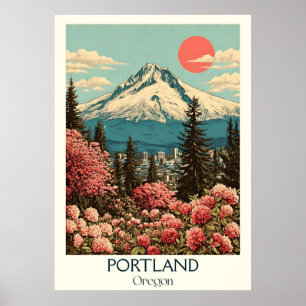 Poster Portland Oregon Vintage Mt Hood Cherry Blossom