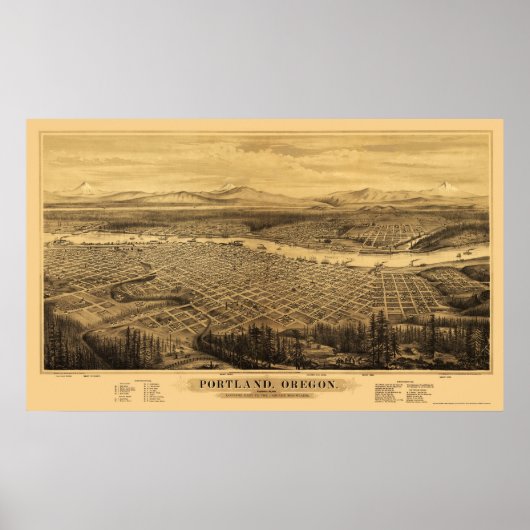 Poster Portland, OU Carte panoramique - 1879 (Devant)