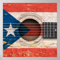 Porto Rico Drapeau sur la vieille guitare acoustiq