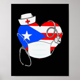 Poster Porto Rico Flag Heart Nurse 4 juillet