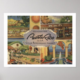 Poster Porto Rico Souvenir années 1950 Vintage inspiré