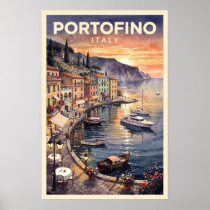 Poster Portofino Italie Voyage Rétro