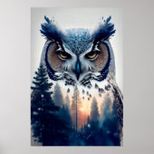 Poster Portrait à double exposition d'un hibou et d'une b (Devant)