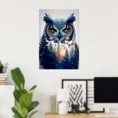 Poster Portrait à double exposition d'un hibou et d'une b (Bureau à domicile)