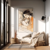 Poster Portrait à l'aquarelle de mère et d'enfant Klimt N