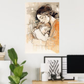 Poster Portrait à l'aquarelle de mère et d'enfant Klimt N (Bureau à domicile)