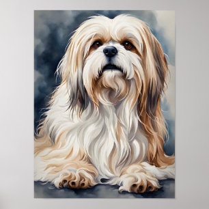 Poster Portrait à l'aquarelle d'un doux Shih Tzu en pose