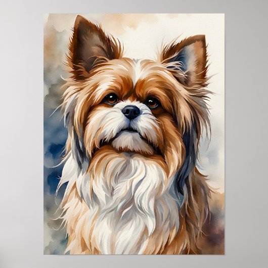 Poster Portrait à l'aquarelle Pose Douce Chienne Shih Tzu (Devant)