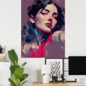 Poster Portrait Abstrait avec Reflets Néon (Bureau à domicile)