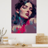 Poster Portrait Abstrait avec Reflets Néon (Cuisine)