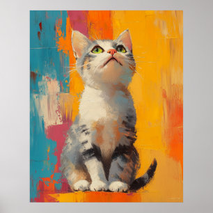 Poster portrait abstrait, blocs de couleur, cheveux blanc