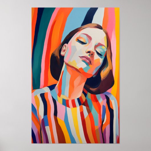 Poster Portrait Abstrait coloré d'une femme (Devant)