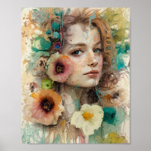 Poster Portrait Abstrait de femme de fleurs (Devant)
