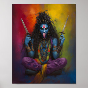 Poster Portrait Abstrait de la Déesse Kali sous l'arc-en-