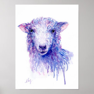 Poster Portrait abstrait de moutons d'aquarelle