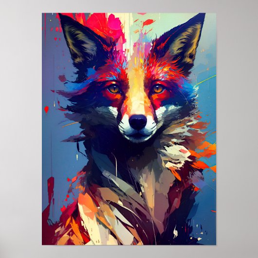 Poster Portrait Abstrait d'un Fox (Devant)