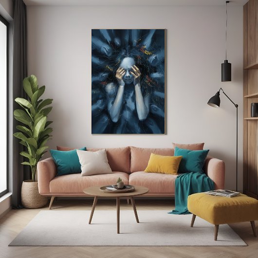 Poster Portrait Abstrait émotionnel - Art bleu surréalist