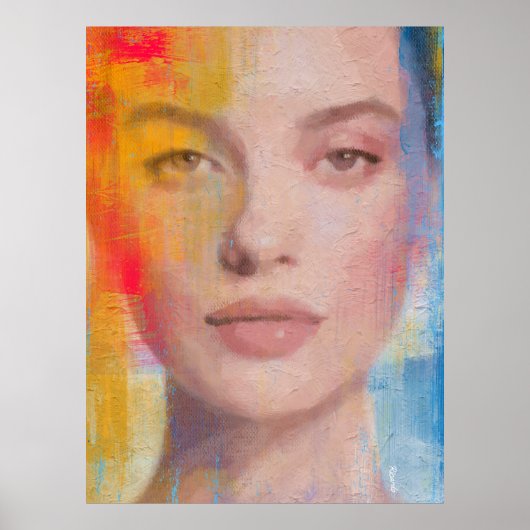 Poster Portrait Abstrait Vibrant à l'Impasto (Devant)
