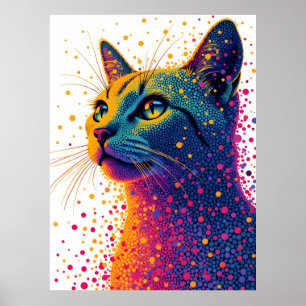 Poster Portrait Abstrait vibrant de chat avec coloré poin