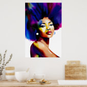 Poster Portrait Afro Noir femme Afro Aquarelle IV (Cuisine)