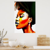 Poster Portrait Afro Noir Femme Aquarelle I (Cuisine)