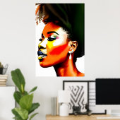 Poster Portrait Afro Noir Femme Aquarelle I (Bureau à domicile)