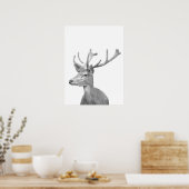 Poster Portrait animal cerf noir et blanc (Cuisine)