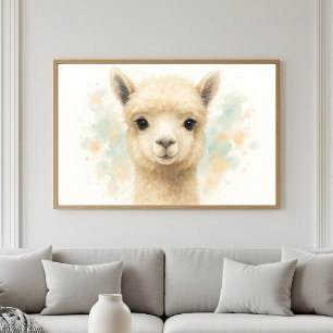 Poster Portrait aquarelle d'alpaca adorable