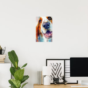 Poster Portrait aquarelle de basset hound