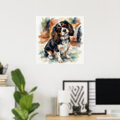 Poster Portrait aquarelle de Cavalier King Charles Spanie (Bureau à domicile)