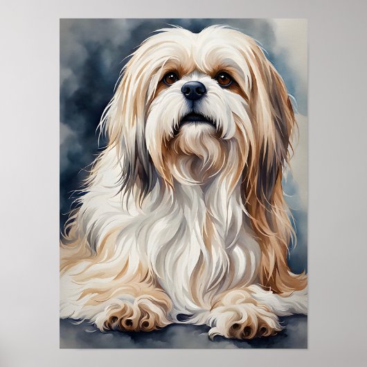 Poster Portrait aquarelle doux Shih Tzu en pose (Devant)