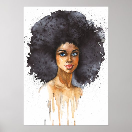 Poster Portrait aquarelle d'une femme africaine (Devant)