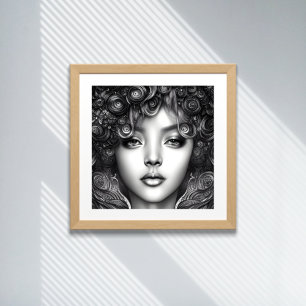 Poster Portrait Art numérique de fille noire divine