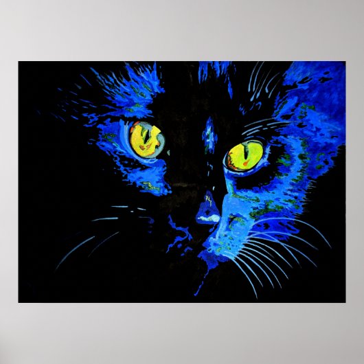 Poster Portrait Artistique Chat Noir Avec Frappe Jaune E (Devant)