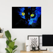 Poster Portrait Artistique Chat Noir Avec Frappe Jaune E (Bureau à domicile)