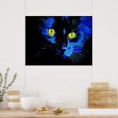 Poster Portrait Artistique Chat Noir Avec Frappe Jaune E (Cuisine)