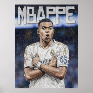 Poster Portrait artistique de gribouillis de Kylian Mbapp