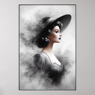 Poster Portrait artistique mystérieux d'une femme des ann
