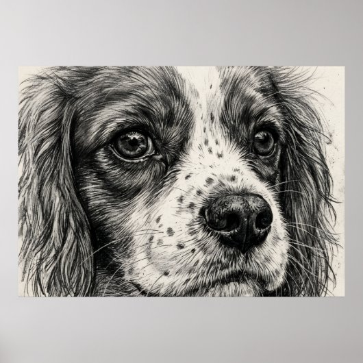 Poster Portrait au crayon graphite de Cavalier King Charl (Devant)