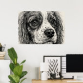 Poster Portrait au crayon graphite de Cavalier King Charl (Bureau à domicile)