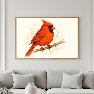 Poster Portrait cardinal rouge aquarelle